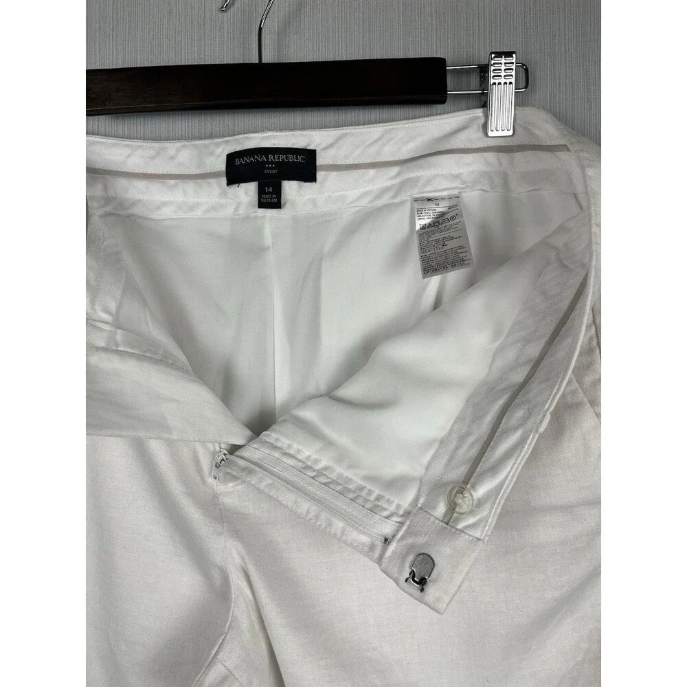 Avery White Linen Ankle Trouser Banana Republic Factory Sz 14 EUC Capsule Resort